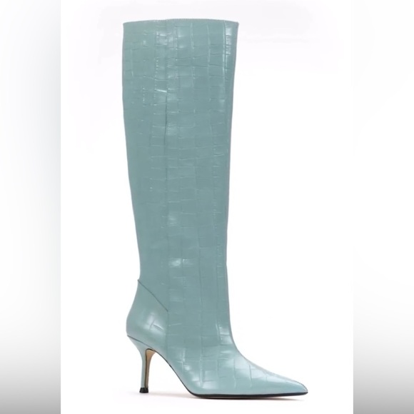 Zara blue leather croc pointed heel boot size 6 - Picture 2 of 11